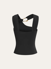 Asymmetric Strap Metal Ring Detail Top