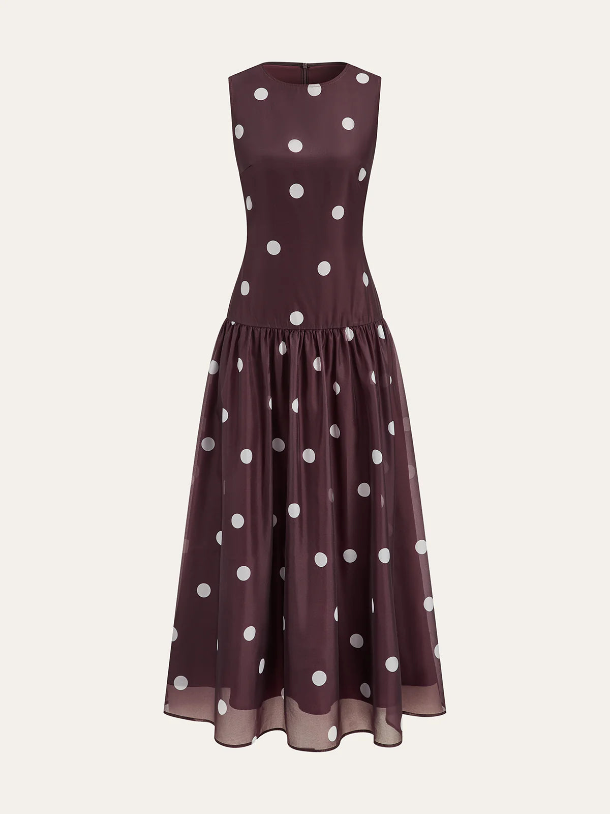 Polka Dot Sleeveless Chiffon Maxi Dress