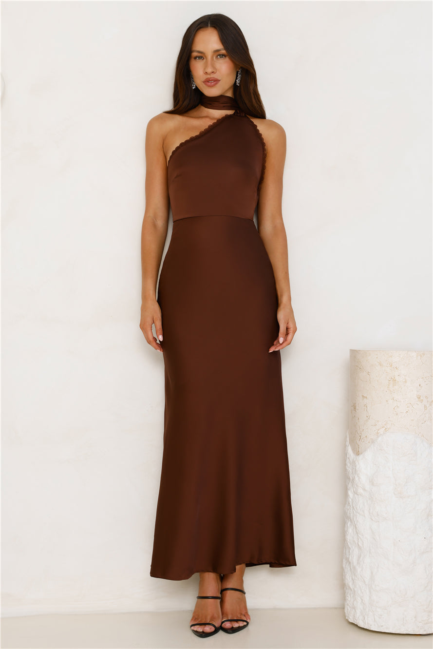 Luxe Experience Satin Maxi Dress Brown
