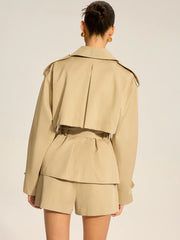 Cotton Blend Belted Double-Breasted Trench Coat