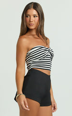 Zaria Top - Jersey Strapless Twist Front Top in White/Black