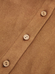 Cinched Waist Button-Front Suede Effect Shirt