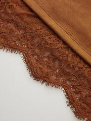 Lace Hem Suede Effect Mini Skirt