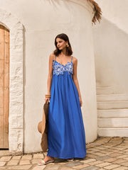 Cotton & Linen Floral Detail Cami Dress With Pockets