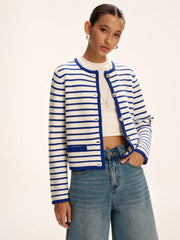 Striped Contrast Trim Knit Cardigan