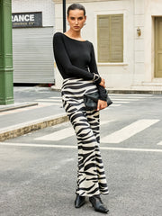 Zebra Print Satin Maxi Skirt