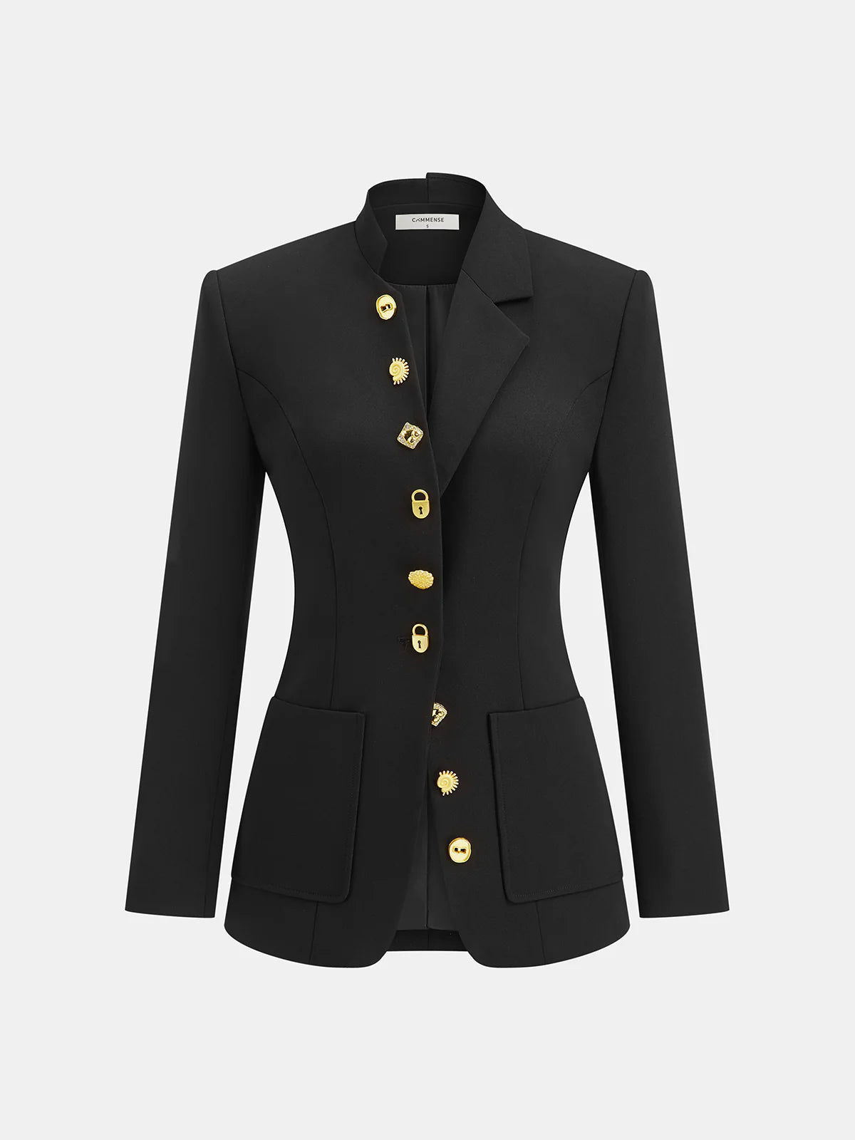 Asymmetrical Design Golden Button Blazer