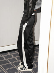 Side Striped High-Waisted Satin Sweatpants
