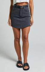 Adan Mini Skirt - Recycled Cotton Frayed Hem Denim Skirt in Black