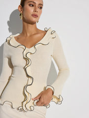 Contrast Trim Ruffled Sweater