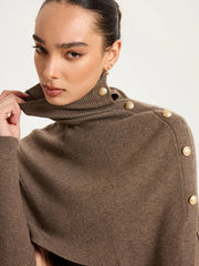 Ribbed Knit Top & Turtleneck Shawl Two-Piece Set