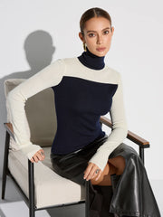 Turtleneck Two-Tone Wool Blend Knit Top