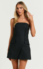 Octavia Mini Dress - Strapless A Line Wrap Skirt Dress in Black