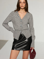 Wool Blend 3D Sequins Floral Cardigan