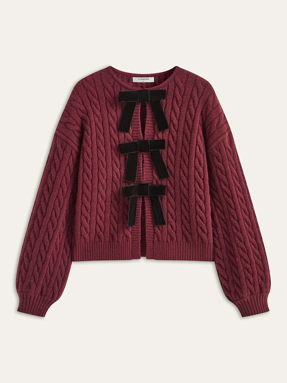 Velvet Bow Cable Knit Cardigan
