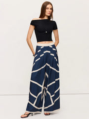 High-Waisted Wide-Leg Striped Pants