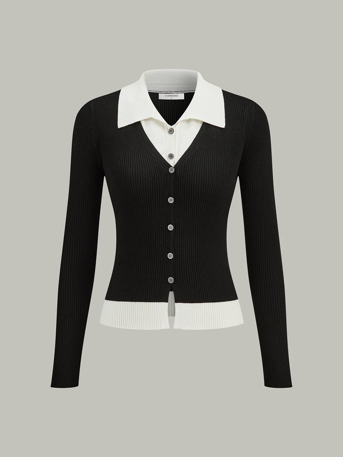 Contrast Trim Collared Knit Cardigan