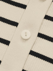 Striped Short-Sleeve Polo Collar Knit Cardigan
