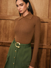 Wool Blend Collared Long Sleeve Knit Top