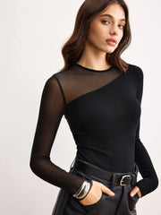 Asymmetrical Sheer Panel Jersey Top