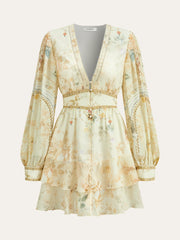 Semi-Sheer Chiffon Floral Printed Ruffled Mini Dress