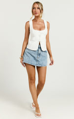 Nalfie Top -  Linen Wide Scoop Neck Fitted Vest Top in White