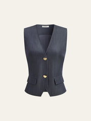 Metal Button V-Neck Vest