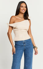 Ivy Top - Linen Off Shoulder Tie Top in Oatmeal