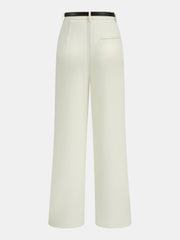Belted Pleated Straight-Leg Pants