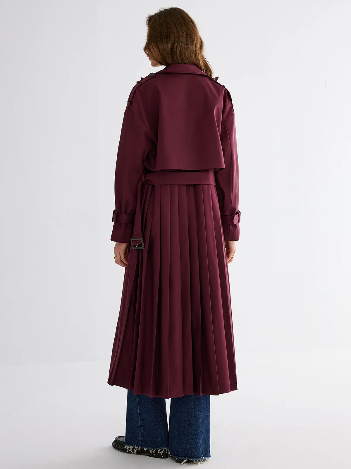Pleated Hem Belted Trench Coat