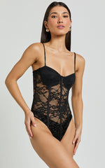 Connie Bodysuit - Lace Corset Bodysuit in Black
