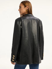 Snake Print Metal Button PU Leather Blazer