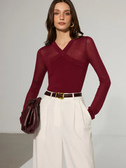 Semi-Sheer Criss-Cross Knit Top