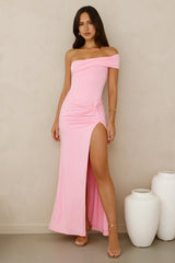 Lavish Luxe Off Shoulder Maxi Dress Pink