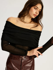 Bra-Free Off-Shoulder Long Sleeve T-Shirt