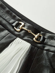 Contrast Pleated Faux Leather Mini Skirt