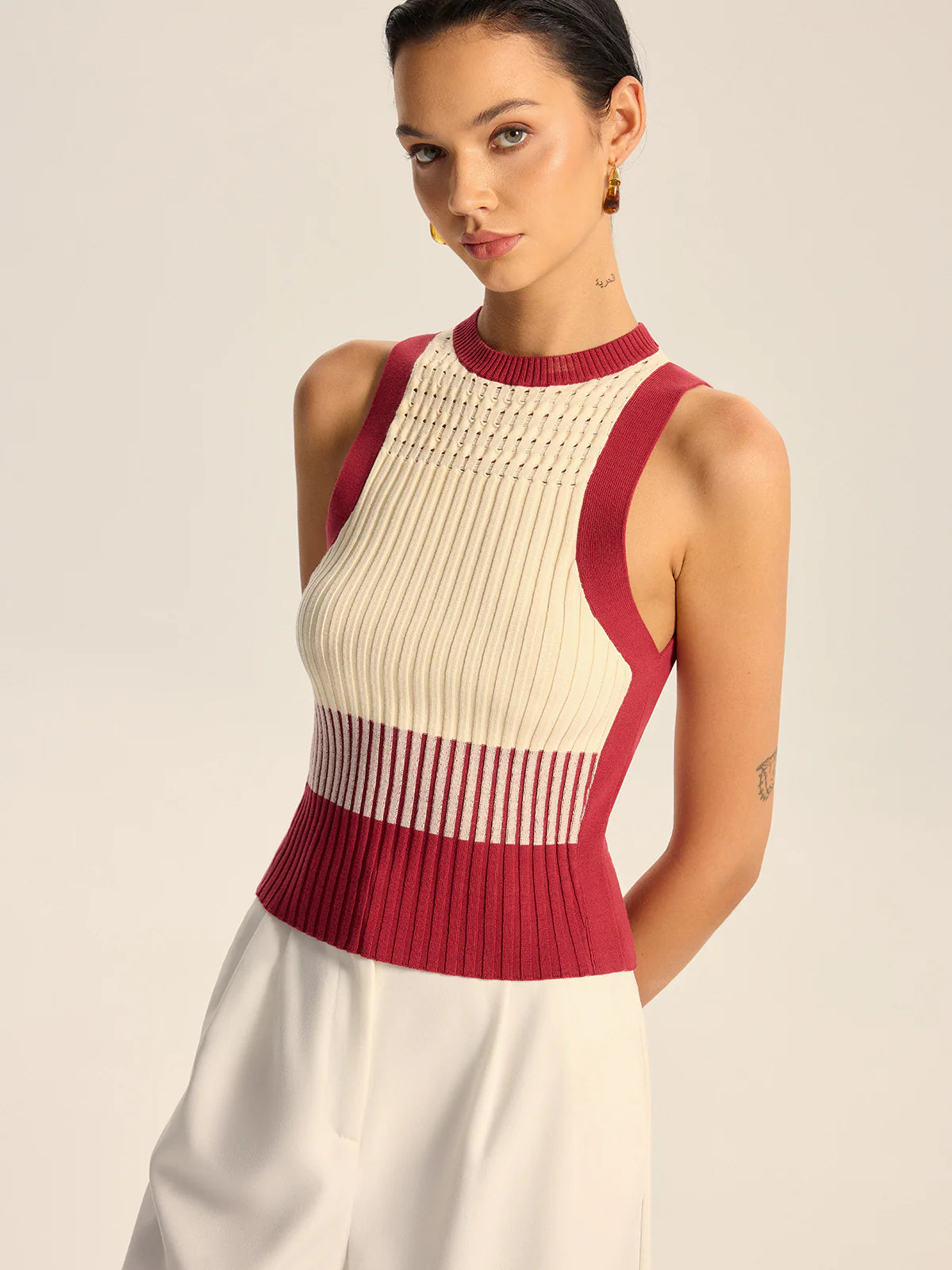 Color-Block Ribbed Knit Tank Top