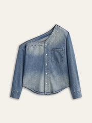 Asymmetrical Collar Denim Crop Shirt