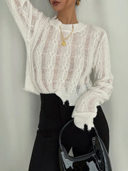 Semi-Sheer Snowflake Crochet Knit Shirt