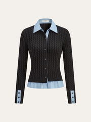 2 in1 Paneled Cable-Knit Cardigan