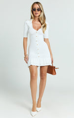 Mischa Dress - Collared Short Sleeve Fit And Flare Knitted Dress in Cream