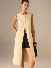 Sleeveless Knit Midi Top with Metal Button Front