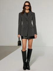 Wide-Shoulder Cinched Waist Blazer