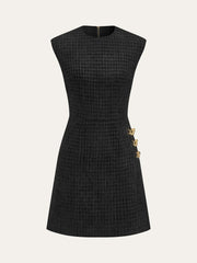 Chain Detail Tweed Sleeveless Mini Dress