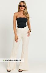 Jamir Pants - Linen Look High Waisted Fit and Flare Pants in Cream