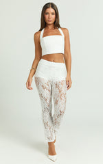 Jaclyn Pants - Mid Waist Lace Straight Leg Pants in White
