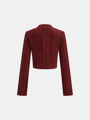 Metal Button Tweed Cropped Blazer