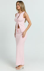 Brittany Two Piece Set - Ribbed Skirt Set in Pale Pink