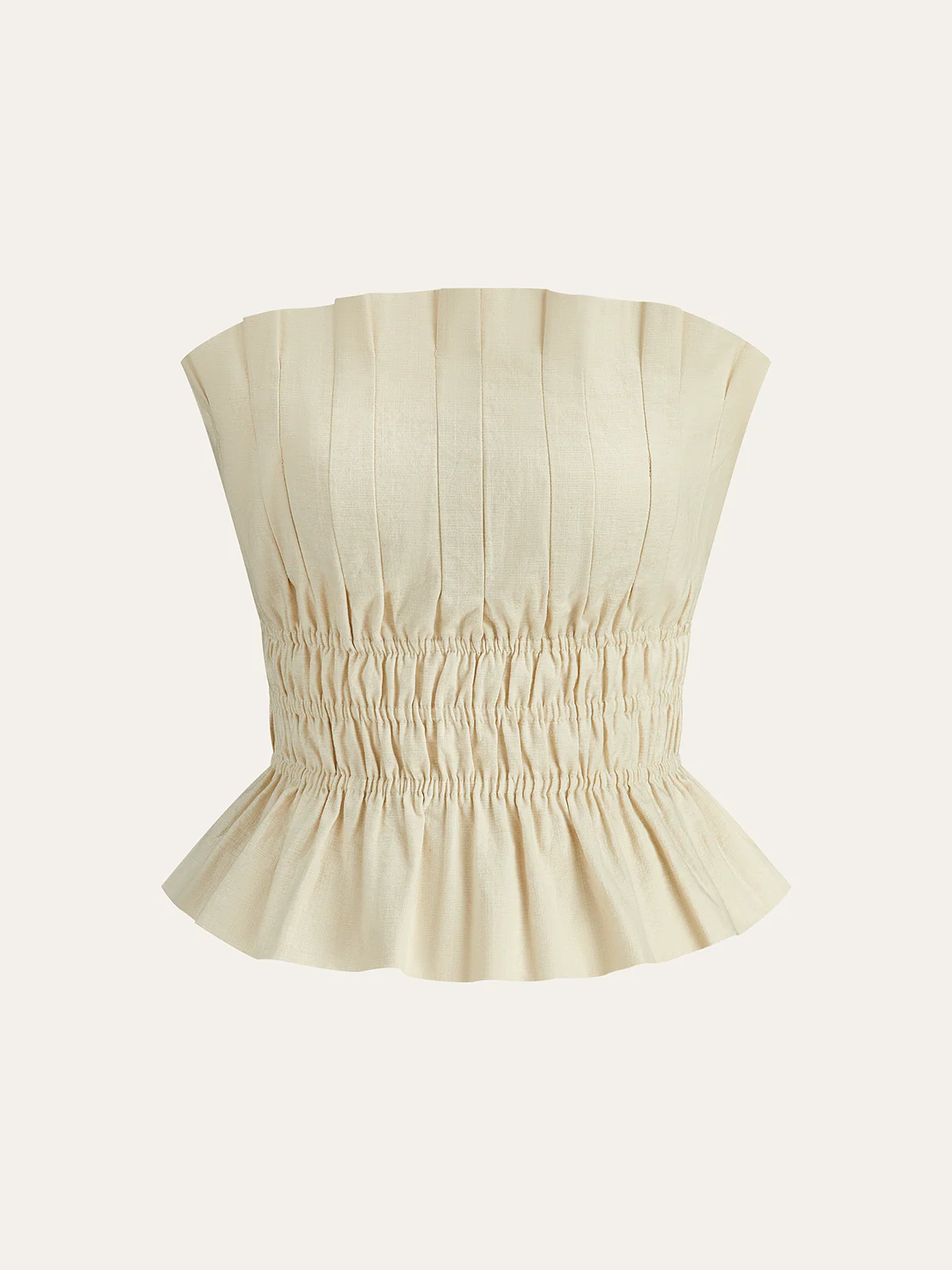 Cotton & Linen Strapless Smocked Peplum Top
