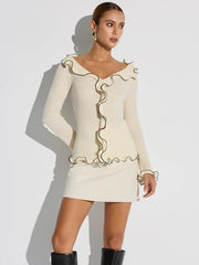 Contrast Trim Ruffled Sweater